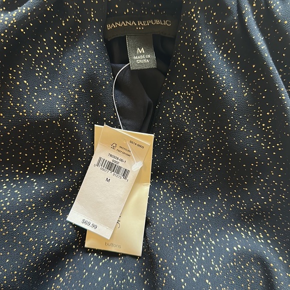 NWT. Banana Republic Navy Gold Spec Keyhole Blouse - Picture 7 of 7